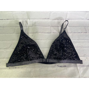 Victoria's Secret Front Close Sequin Shimmer Lined Bralette Bra Black Womens XL